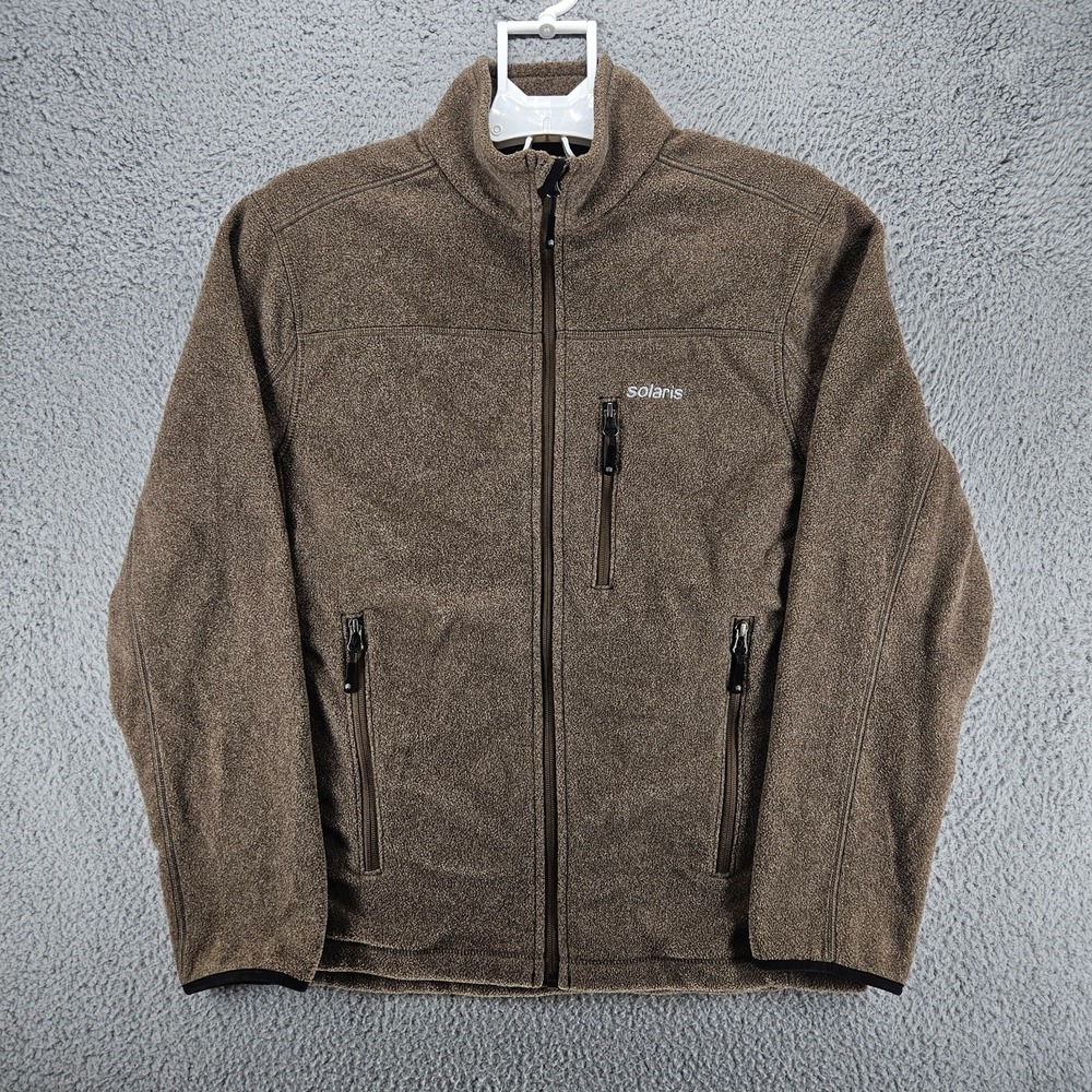 Solaris Mens Full Zip Fleece Jacket Brown Small Mock Neck 3-Pocket
